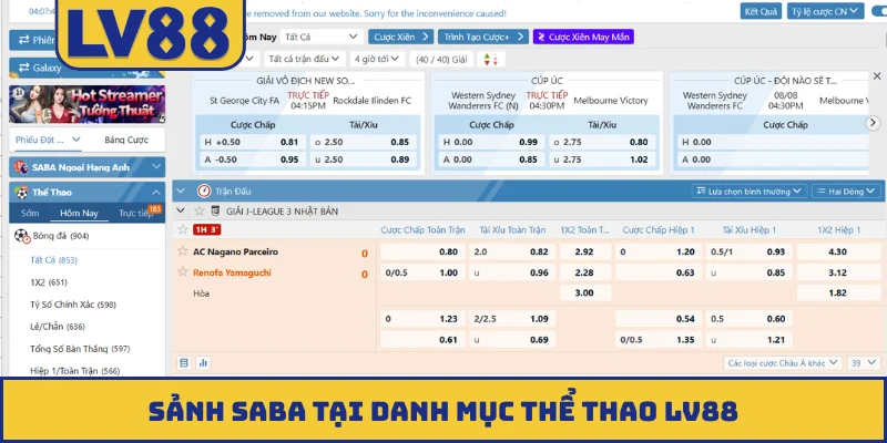 Sảnh SABA tại danh mục thể thao LV88